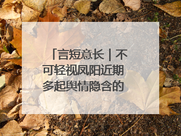 言短意长｜不可轻视凤阳近期多起舆情隐含的深层次问题