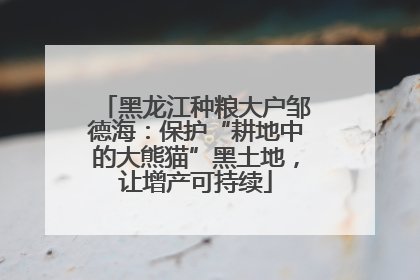黑龙江种粮大户邹德海：保护“耕地中的大熊猫”黑土地，让增产可持续